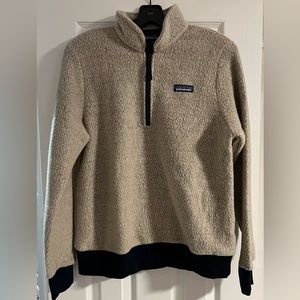NEW with tags: Patagonia Woolyester Fleece, Oatmeal with Navy cuffs, size M.